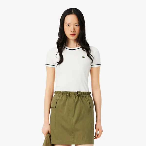 Áo Thun Nữ Lacoste Contrast Trim Jersey T-Shirt TF5289_FMB Màu Trắng Size 34