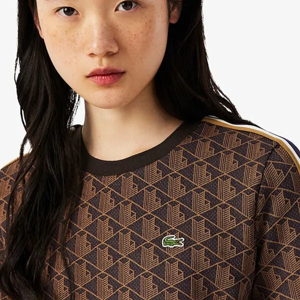 Áo Thun Nữ Lacoste Jacquard Monogram TF3244_9I4 Màu Nâu Size 34