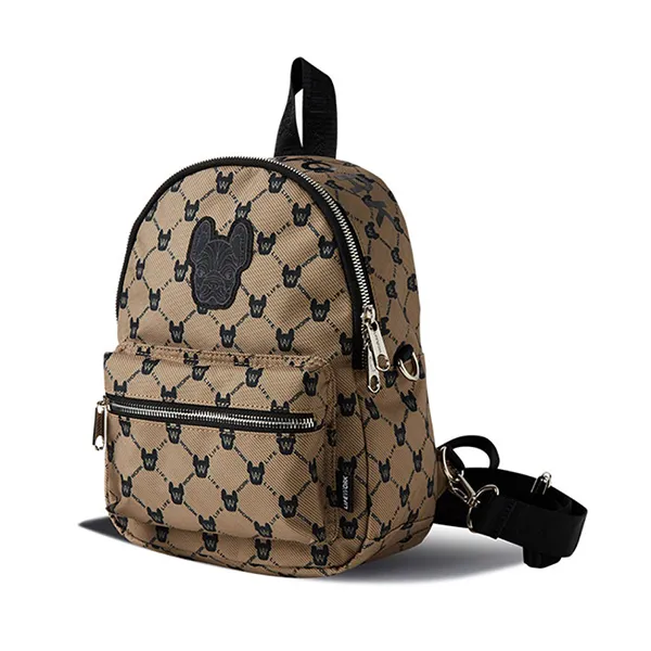 Balo Lifework Korea Patch Zip Closure Backpack Mini Pattern Beige LW235BG301 Màu Be Họa Tiết