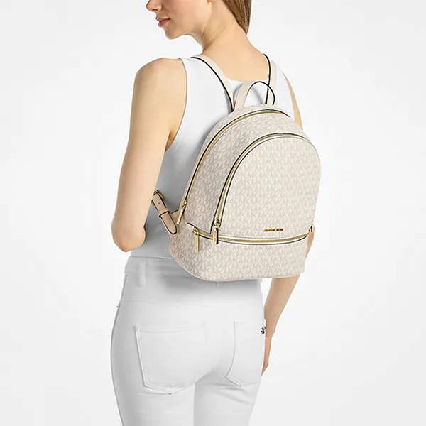 Balo Nữ Michael Kors MK Rhea Medium Signature Logo Backpack 35S5GRAB2B Màu Trắng