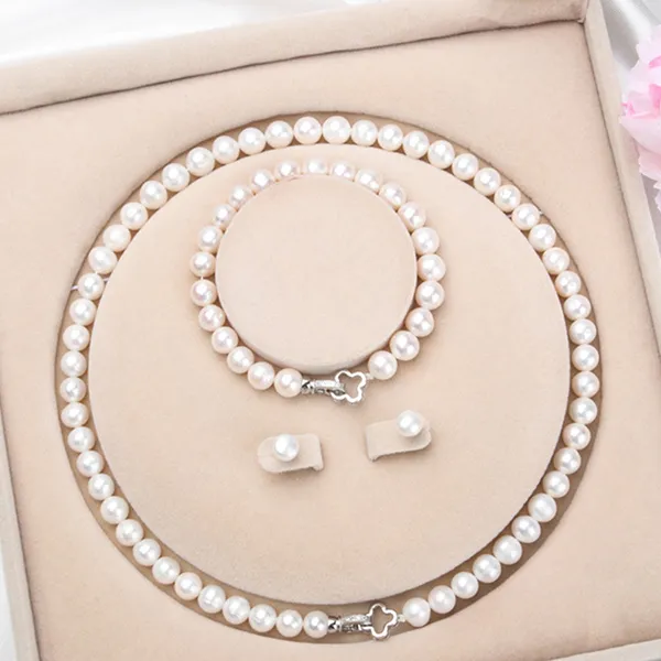 Bộ Trang Sức Ngọc Trai Nữ Jessica Pearl Lucky Leaf JS17 Màu Trắng Ngà