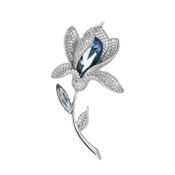 Cài Áo Nữ Meri Blue Flora BR954 Màu Bạc Xanh