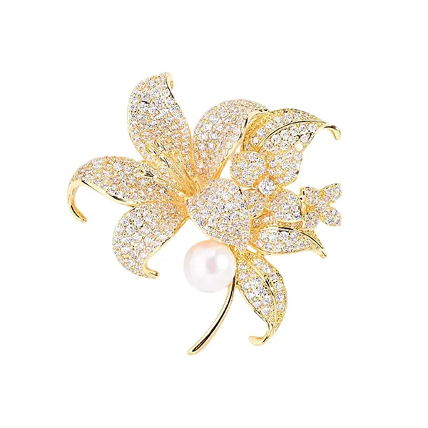 Cài Áo Nữ Meri Lily Pearl BR965 Màu Vàng/Trắng