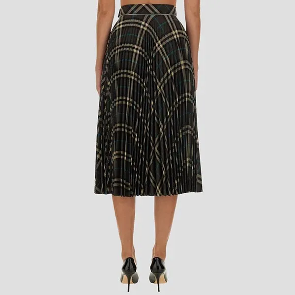 Chân Váy Nữ Burberry Patchwork Striped High-Waist Casual Midi Skirt Multicolor 80930101 Màu Xám Đen Size 8