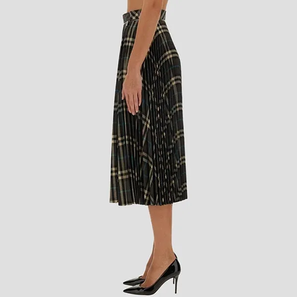 Chân Váy Nữ Burberry Patchwork Striped High-Waist Casual Midi Skirt Multicolor 80930101 Màu Xám Đen Size 8