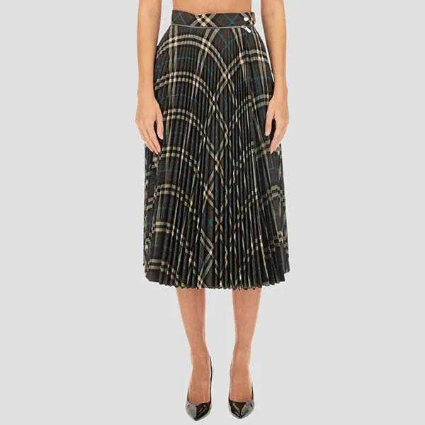 Chân Váy Nữ Burberry Patchwork Striped High-Waist Casual Midi Skirt Multicolor 80930101 Màu Xám Đen Size 8