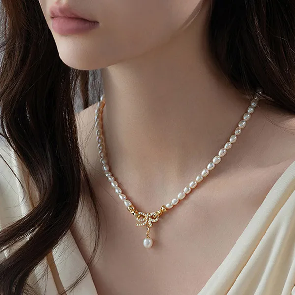 Dây Chuyền Nữ Jessica Pearl Elegant Knot JN7 Màu Trắng Ngà