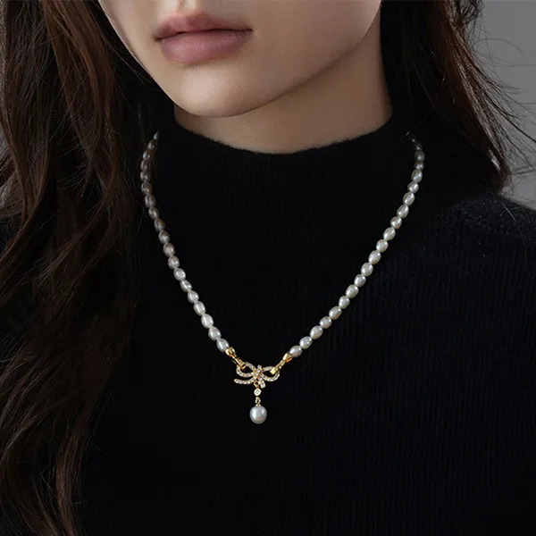 Dây Chuyền Nữ Jessica Pearl Elegant Knot JN7 Màu Trắng Ngà