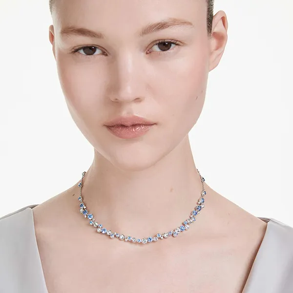 Dây Chuyền Nữ Swarovski Constella Necklace Mixed Cuts, Blue, Rhodium Plated 5732255 Màu Xanh Bạc