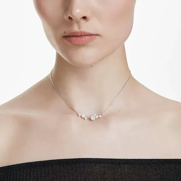 Dây Chuyền Nữ Swarovski Crystal pearl, Round Cuts, White, Rhodium Plated 5705626 Màu Bạc