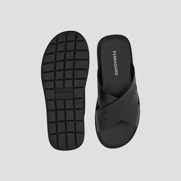 Dép Nam Salvatore Ferragamo Black Crossover-strap Leather 774329 Màu Đen Size 7