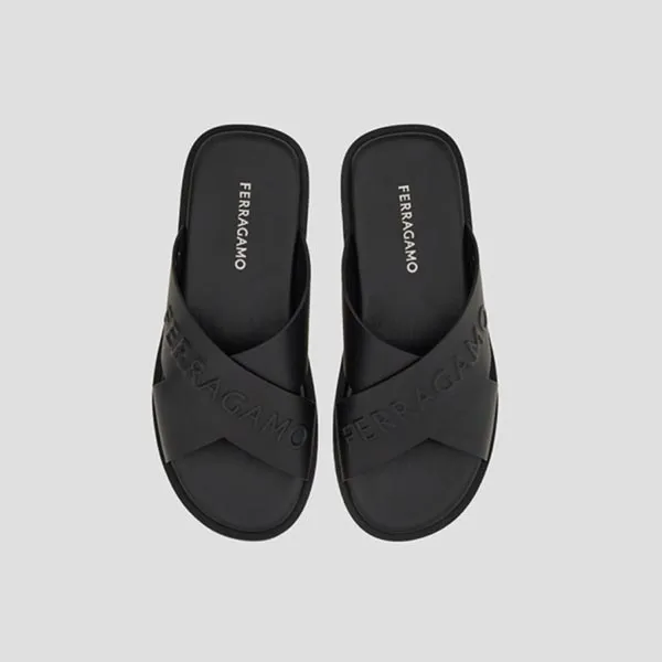 Dép Nam Salvatore Ferragamo Black Crossover-strap Leather 774329 Màu Đen Size 7