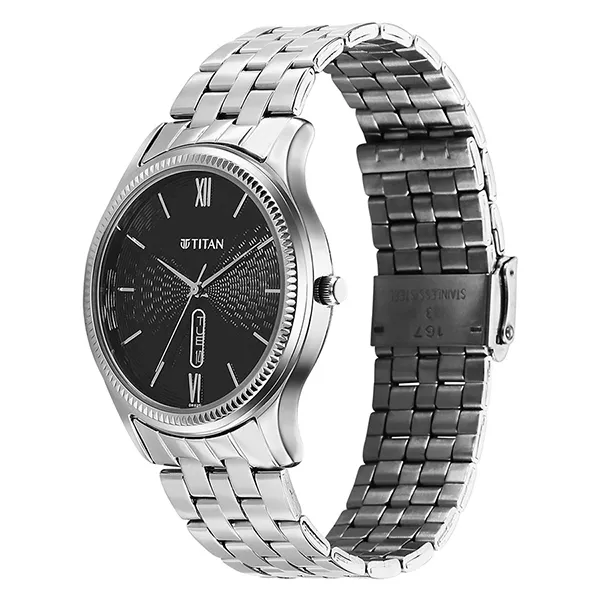 Đồng Hồ Nam Titan Analog Men's Watch With Black Dial And Stainless Steel Strap 1824SM01 Màu Đen