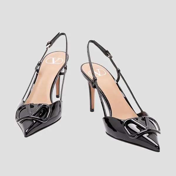 Giày Cao Gót Nữ Valentino Garavani V Logo Signature Slingback In Black 7W0S0R01TMK 0NO Màu Đen Size 37.5