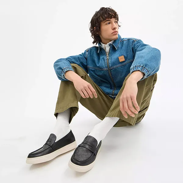 Giày Lười Nam Coach Hybrid Loafer With Signature Canvas CBX05 Màu Đen Size 7