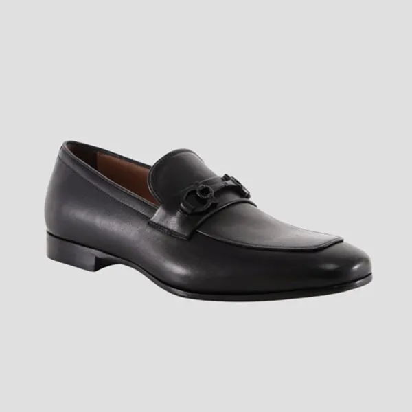 Giày Lười Nam Salvatore Ferragamo Asten Black Smooth Leather Horsebit Loafer 734544 Màu Đen Size 6.5