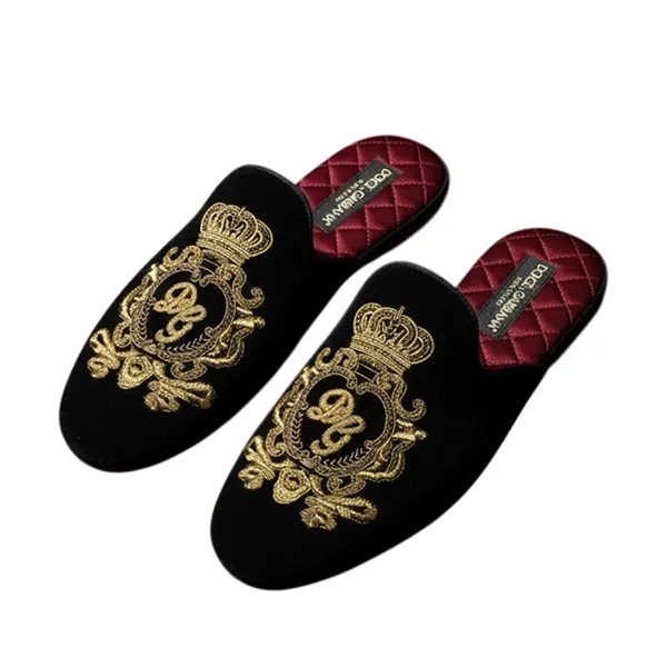 Giày Sục Nam Dolce & Gabbana D&G Black Slippers With Embroidered Crown A80191 Màu Đen Size 41