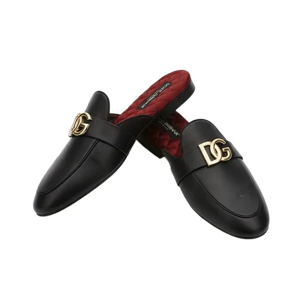 Giày Sục Nam Dolce & Gabbana D&G Black Slippers With Gold Logo A80285AJ63480999 Màu Đen Size 6