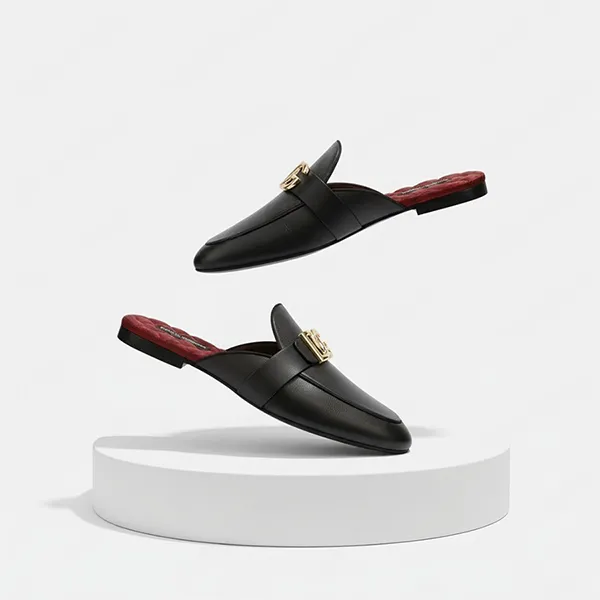 Giày Sục Nam Dolce & Gabbana D&G Black Slippers With Gold Logo A80285AJ63480999 Màu Đen Size 6