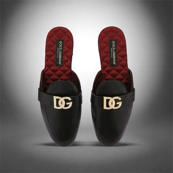 Giày Sục Nam Dolce & Gabbana D&G Black Slippers With Gold Logo A80285AJ63480999 Màu Đen Size 6