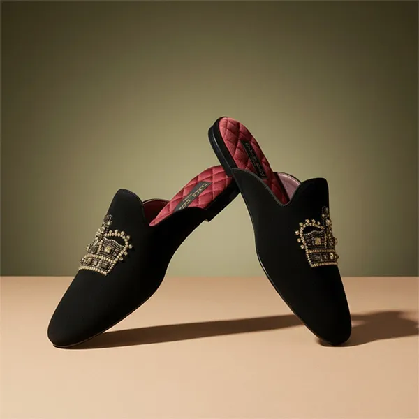 Giày Sục Nam Dolce & Gabbana D&G Slippers With Embroidered Crown A80128AZ82180999 Màu Đen Size 41