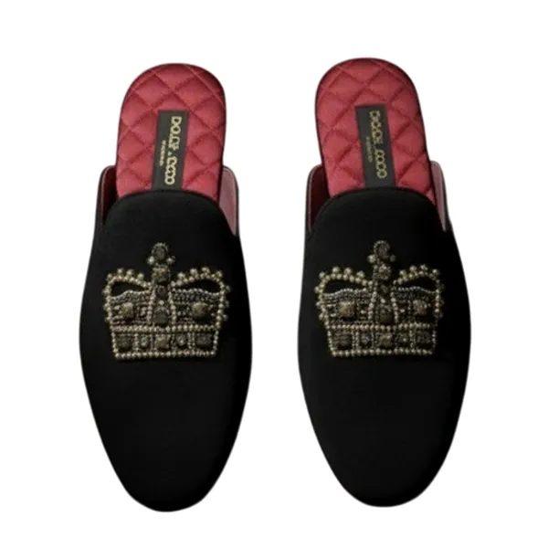 Giày Sục Nam Dolce & Gabbana D&G Slippers With Embroidered Crown A80128AZ82180999 Màu Đen Size 41