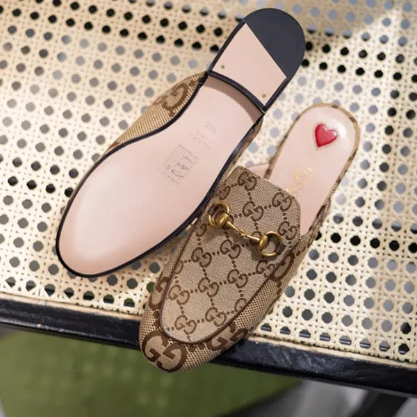 Giày Sục Nữ Gucci GG Princetown Slipper Camel Ebony Patent Leather 475094 UK060 2588 Màu Nâu Be Size 36.5