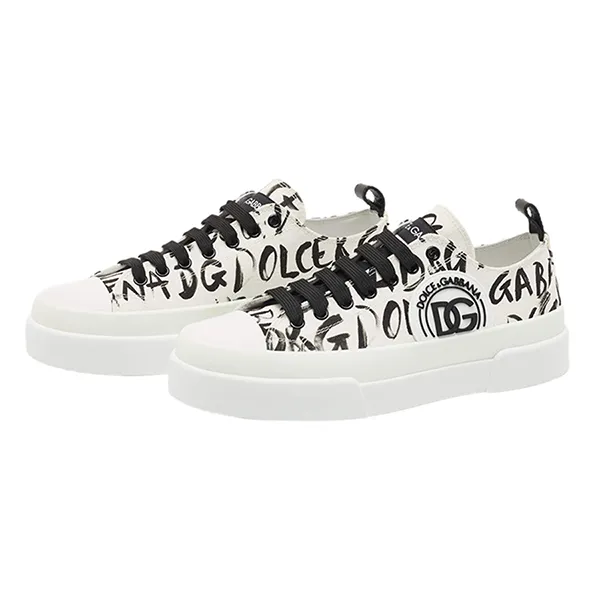Giày Thể Thao Nam Dolce & Gabbana D&G White/Black Canvas Portofino Sneakers Màu Trắng Đen Size 39.5