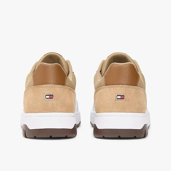 Giày Thể Thao Nam Tommy Hilfiger Mixed Texture Basketball Trainers With Leather FM05714 - 250 Màu Trắng Size 7.5