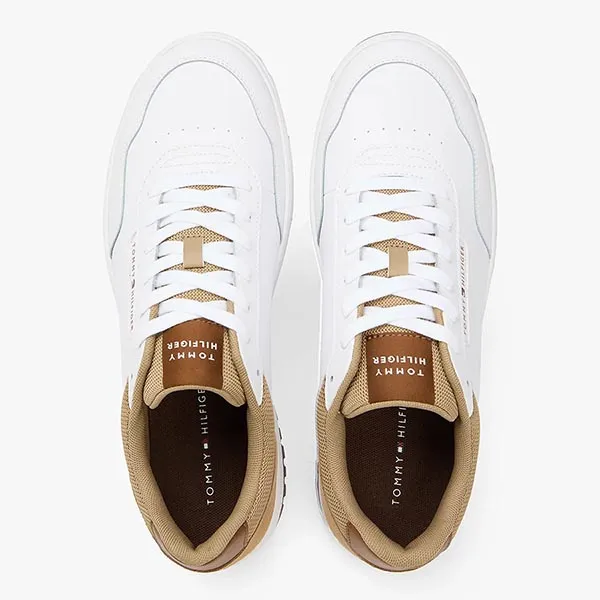 Giày Thể Thao Nam Tommy Hilfiger Mixed Texture Basketball Trainers With Leather FM05714 - 250 Màu Trắng Size 7.5