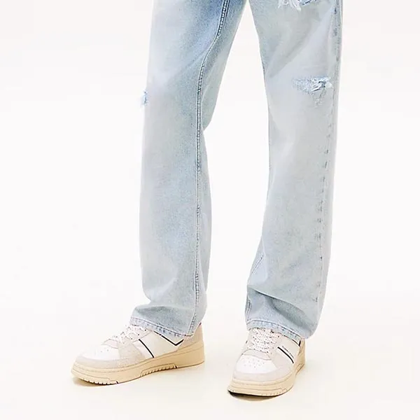 Giày Thể Thao Nam Tommy Hilfiger Suede Mixed Texture Cupsole Trainers EM01669 - 970 Màu Trắng Size 7.5