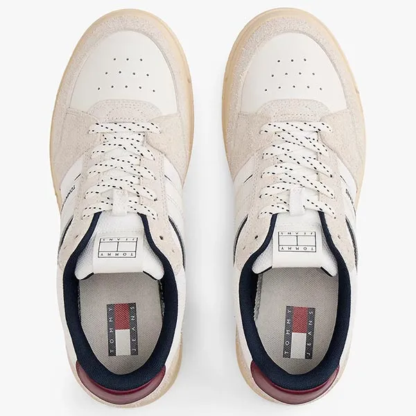 Giày Thể Thao Nam Tommy Hilfiger Suede Mixed Texture Cupsole Trainers EM01669 - 970 Màu Trắng Size 7.5