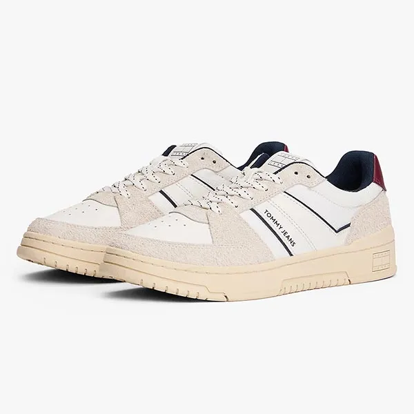 Giày Thể Thao Nam Tommy Hilfiger Suede Mixed Texture Cupsole Trainers EM01669 - 970 Màu Trắng Size 7.5