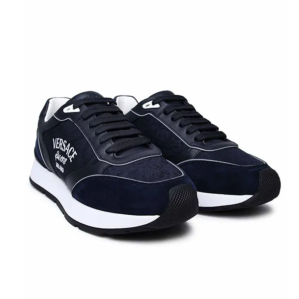 Giày Thể Thao Nam Versace Leather Sneakers 1021242 Màu Xanh Navy Size 40