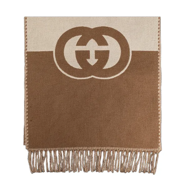 Khăn Choàng Gucci Wool Scarf With Logo Silk Carré Beige Ebony Màu Nâu Be