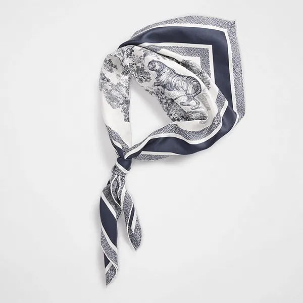 Khăn Lụa Nữ Dior Toile de Jouy Sauvage 90 Square Scarf Màu Trắng/Navy