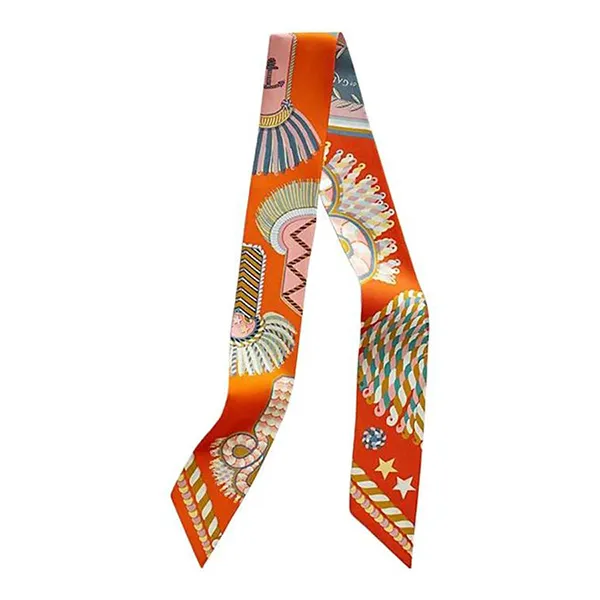 Khăn Lụa Nữ Hermès Epaulettes De Gala Silk Twilly Scarf Màu Cam