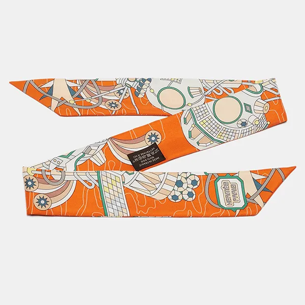 Khăn Lụa Nữ Hermès Orange Print Silk Odyssey Twilly Màu Cam
