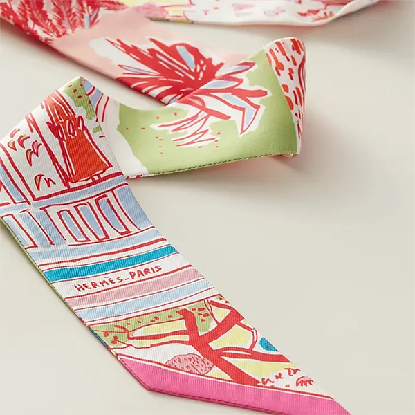 Khăn Lụa Nữ Hermès Rayures D'ete Twilly Màu Hồng