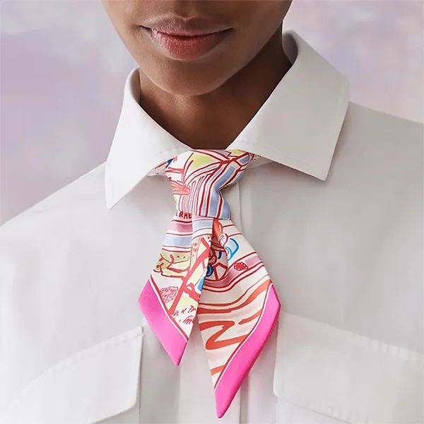 Khăn Lụa Nữ Hermès Rayures D'ete Twilly Màu Hồng