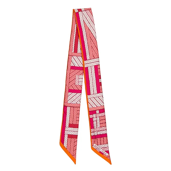 Khăn Lụa Nữ Hermès Tresses H Silk Twilly Scarf Twilly Màu Hồng