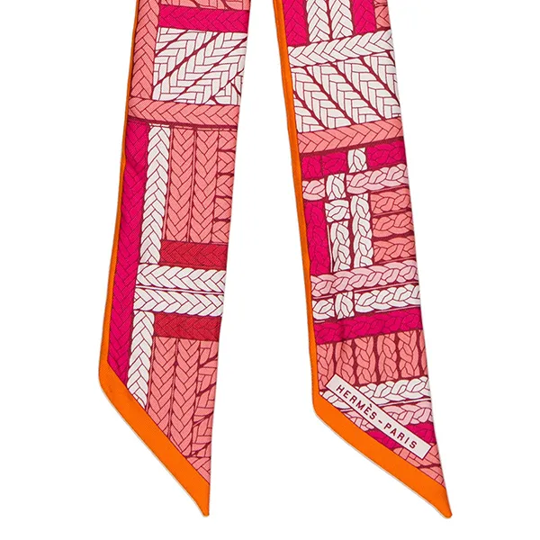 Khăn Lụa Nữ Hermès Tresses H Silk Twilly Scarf Twilly Màu Hồng