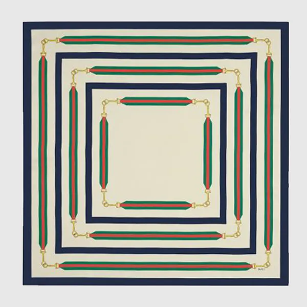 Khăn Nữ Gucci Printed Silk Twill Carré 626781 3G001 9200 Màu Be Xanh