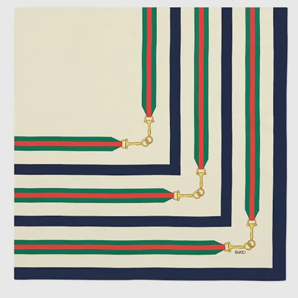 Khăn Nữ Gucci Printed Silk Twill Carré 626781 3G001 9200 Màu Be Xanh