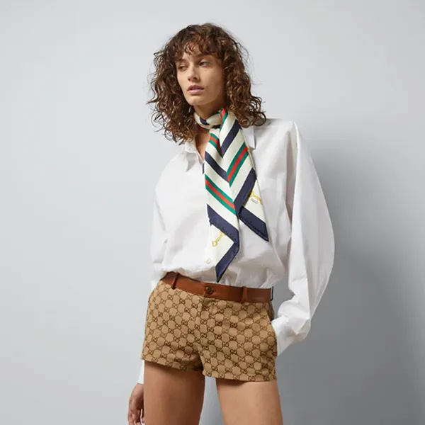 Khăn Nữ Gucci Printed Silk Twill Carré 626781 3G001 9200 Màu Be Xanh