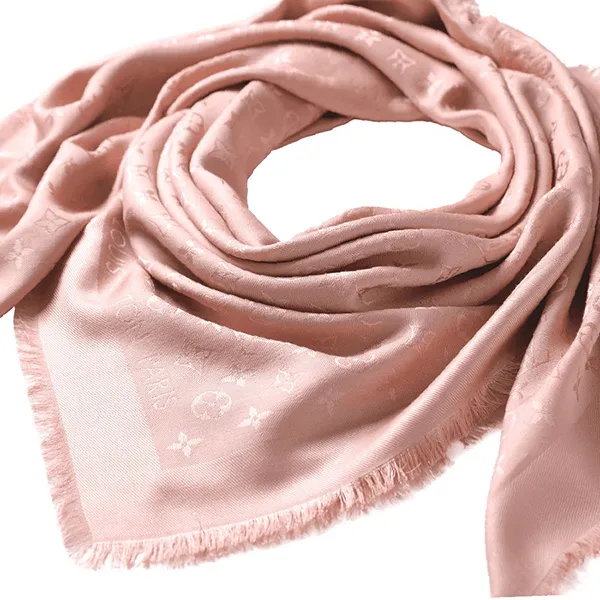Khăn Quàng Cổ Nữ Louis Vuitton LV Monogram Shawl Natural M74441 Màu Hồng Nhạt