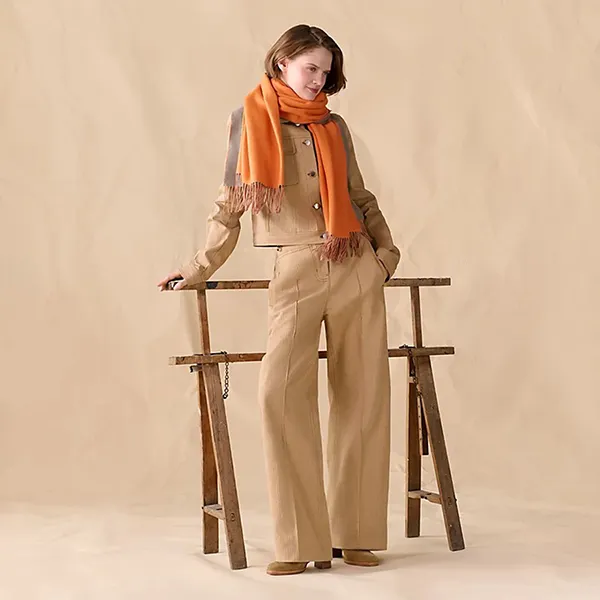 Khăn Quàng Cổ Unisex Hermès Double Face Stole Puce / Orange Màu Cam