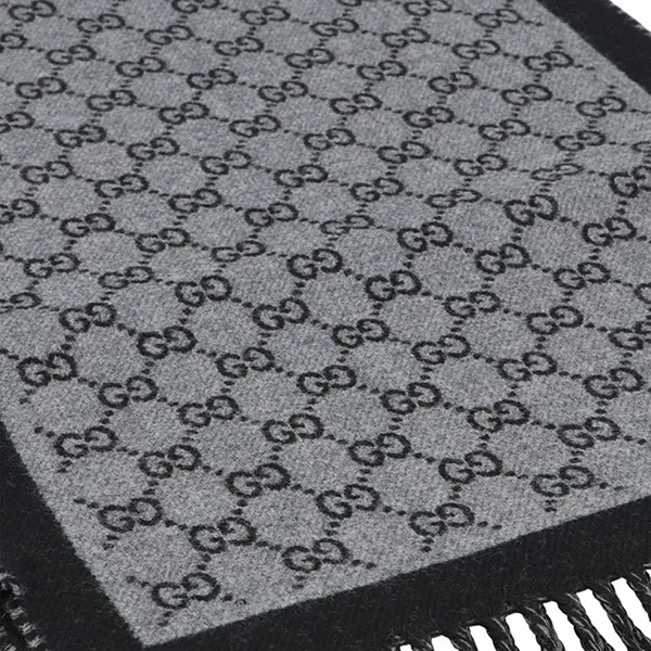 Khăn Quàng Cổ Unisex Gucci Wool Scarf GG jacquard Màu Đen Xám