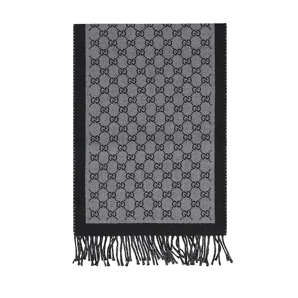 Khăn Quàng Cổ Unisex Gucci Wool Scarf GG jacquard Màu Đen Xám