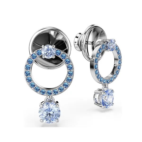Khuyên Tai Nữ Swarovski Attract Drop Earrings Round Cut Blue Rhodium Plated 5723563 Màu Xanh